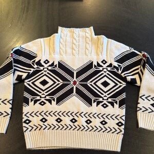 Cream and Black Geometric Turtleneck Sweater that looks like a Ralph Lauren 80s